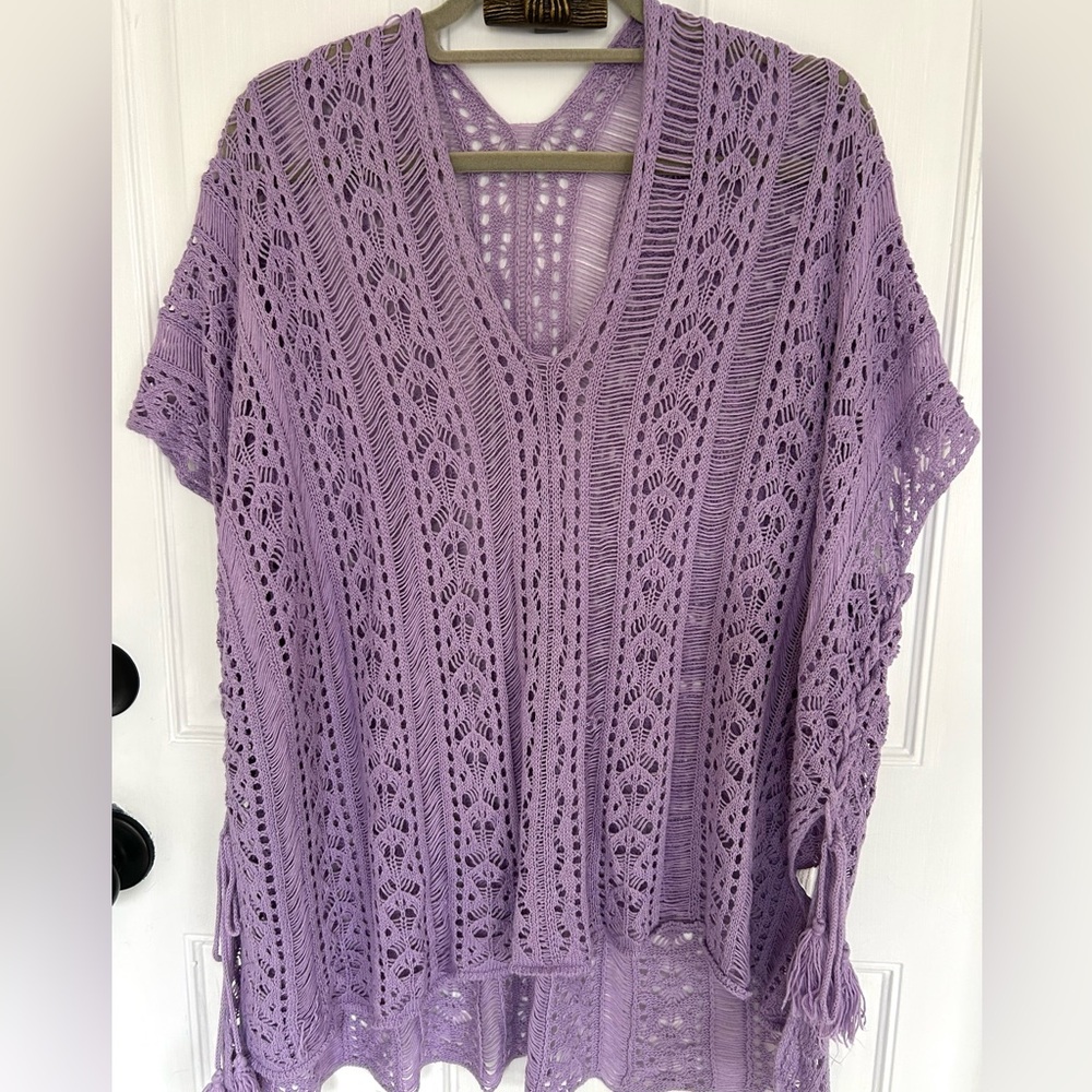 Lavender Crochet Knit V-Neck Top